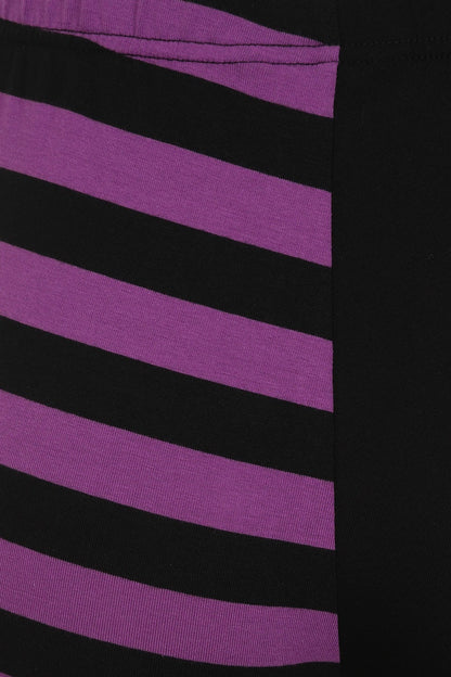 Banned Half Black Half Stripes Leggings - Purple