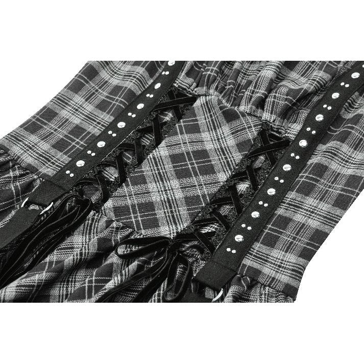 Dark in Love Ida Punk Grey Tartan Metal Studded Dress
