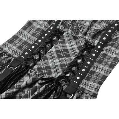 Dark in Love Ida Punk Grey Tartan Metal Studded Dress