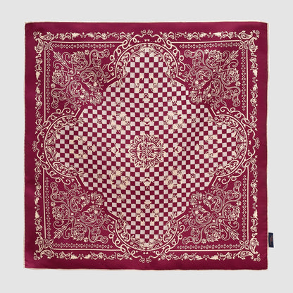 Baroque Check Silk Scarf - 53cm Hand-rolled Unisex Bandana