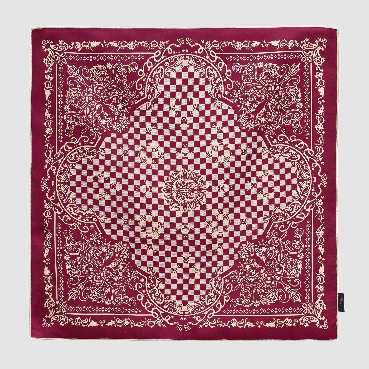 Classic Baroque Check Silk Scarf - 53cm Hand-rolled Men's Bandana Neckerchief
