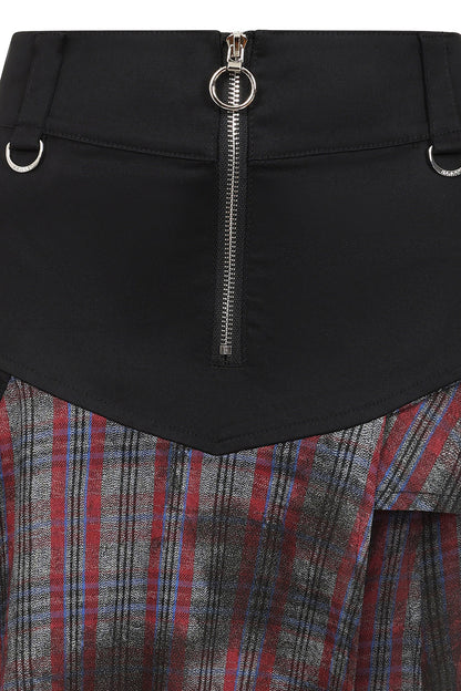 Banned Apparel Morrigan Goth Asymmetric Tartan Skirt in Red
