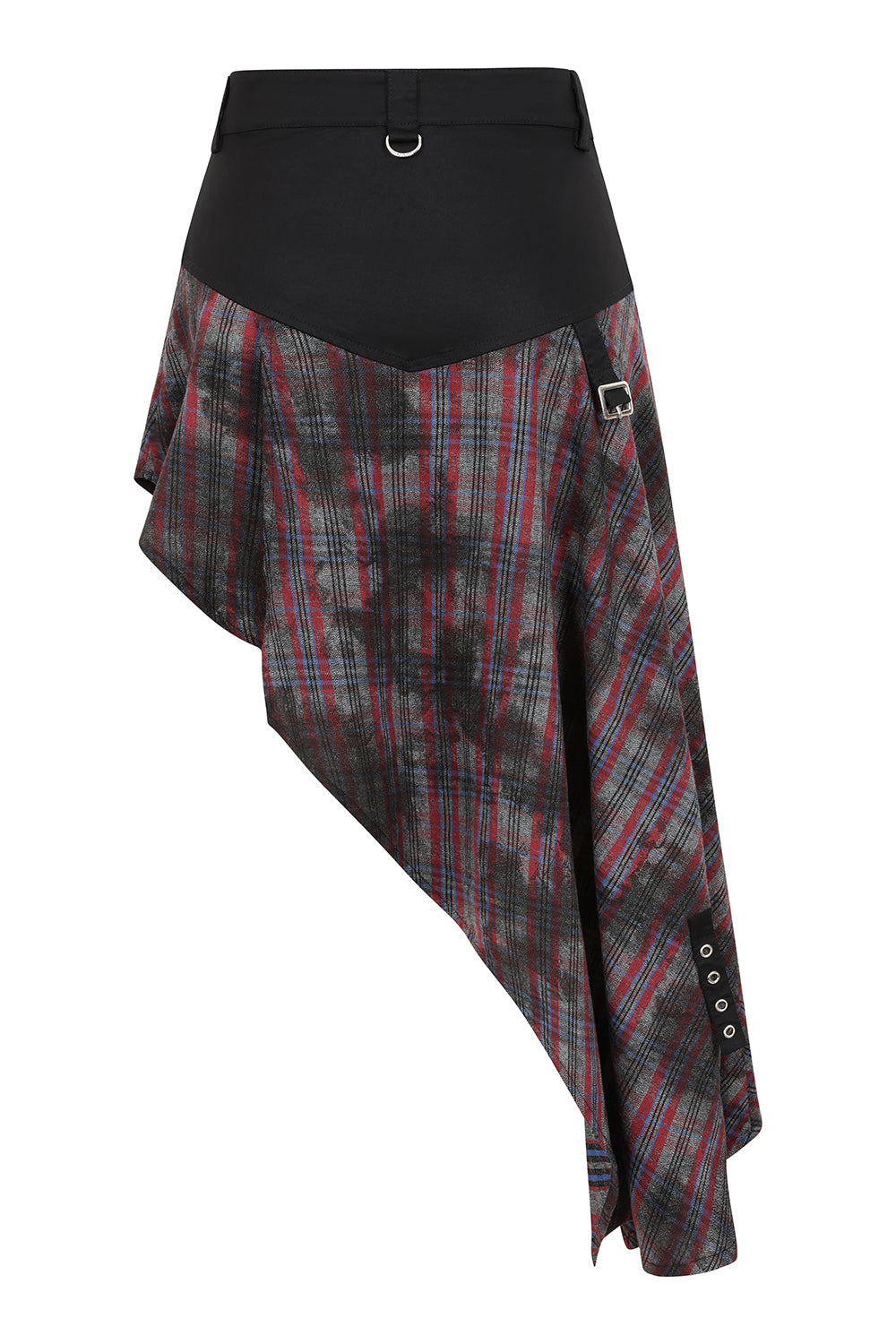 Banned Apparel Morrigan Goth Asymmetric Tartan Skirt in Red