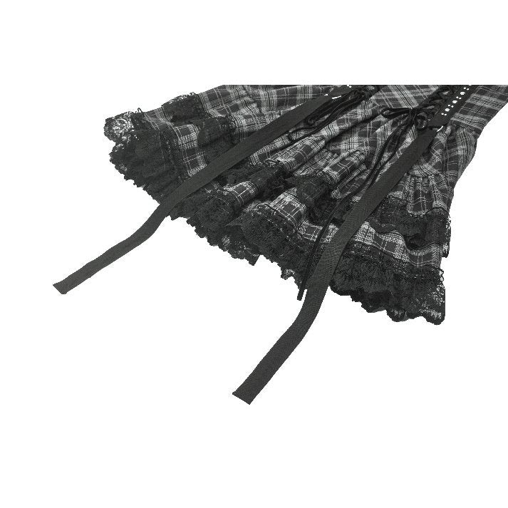 Dark in Love Ida Punk Grey Tartan Metal Studded Dress