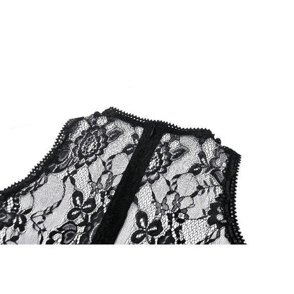 Dark in Love Carys Black Gothic Asymmetrical Lace Off-Shoulder Dress with Rhinestone Detail