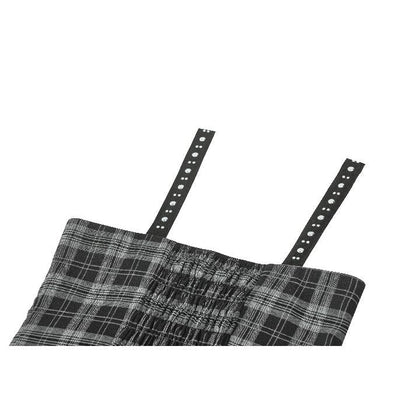 Dark in Love Ida Punk Grey Tartan Metal Studded Dress