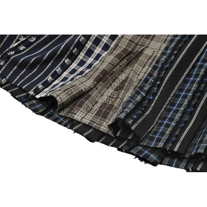 Dark in Love Sage Tartan Patchwork Leather-Waist Pleated Mini Skirt