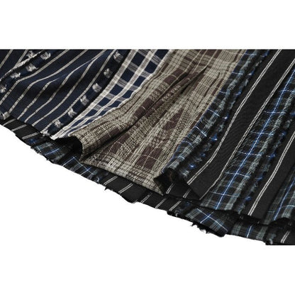 Dark in Love Sage Tartan Patchwork Leather-Waist Pleated Mini Skirt