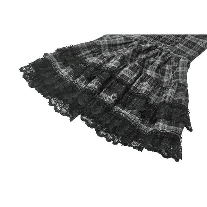 Dark in Love Ida Punk Grey Tartan Metal Studded Dress