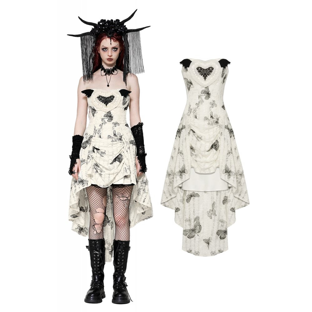 Dark in Love Zosia Punk Gothic Black Butterfly Embroidered Lace Beige Dress