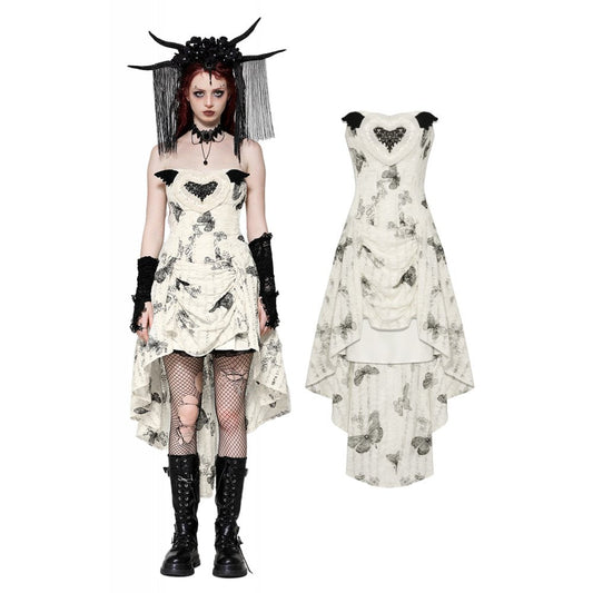 Dark in Love Zosia Punk Gothic Black Butterfly Embroidered Lace Beige Dress