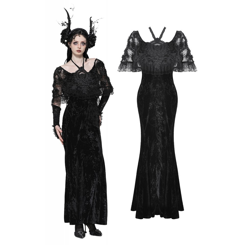 Dark in Love Alazne Dark Rose Embroidered Layered Mermaid Maxi Dress