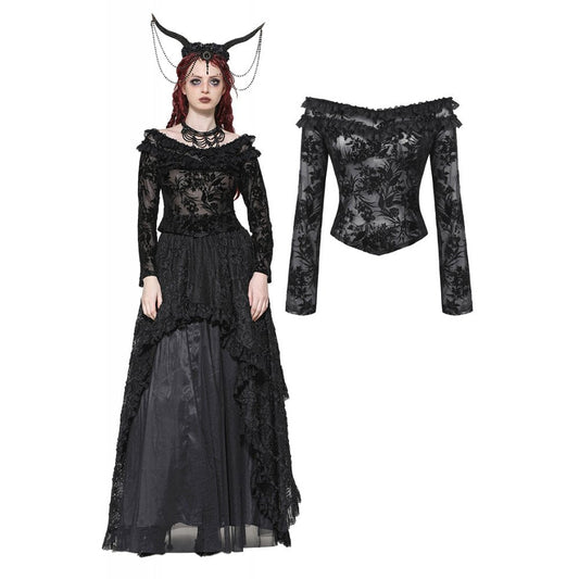 Dark in Love Bluebell Goth Off-Shoulder Velvet Lace Top