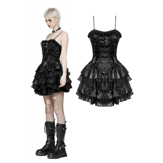 Dark in Love Harriet Punk Shiny PU Leather Layered Dress