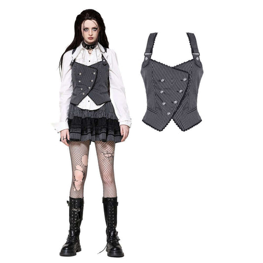 Dark in Love Gwyneth Dark Striped Corporate Goth Vest