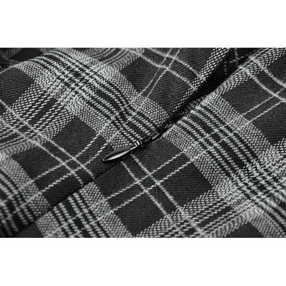 Dark in Love Ida Punk Grey Tartan Metal Studded Dress