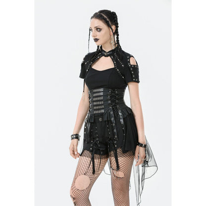 Dark in Love Draven Layered Mesh & Faux Leather Waist Cincher Skirt