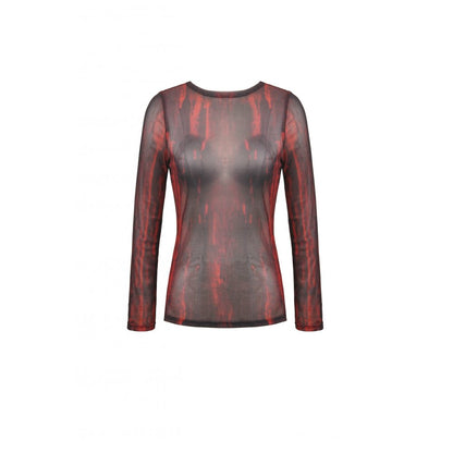 Dark in Love Carson Black and Red Tie-Dye Mesh Versatile Basic Top