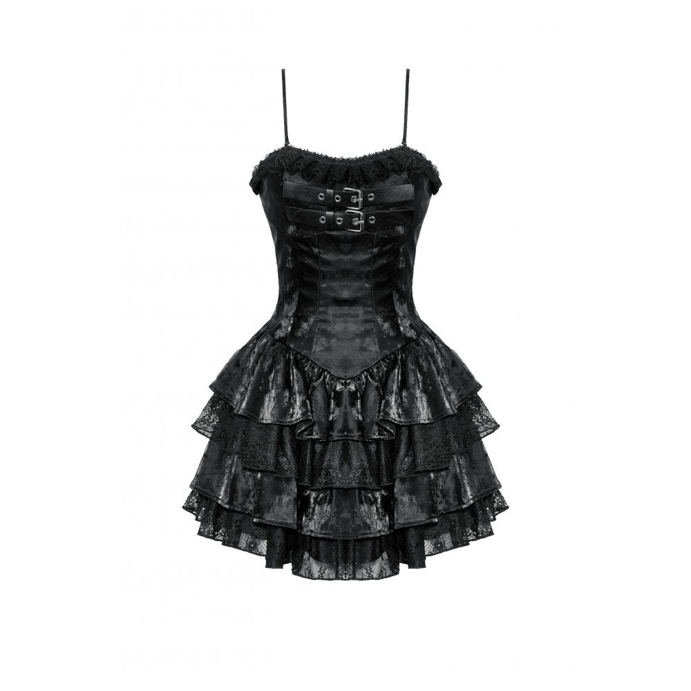 Dark in Love Harriet Punk Shiny PU Leather Layered Dress