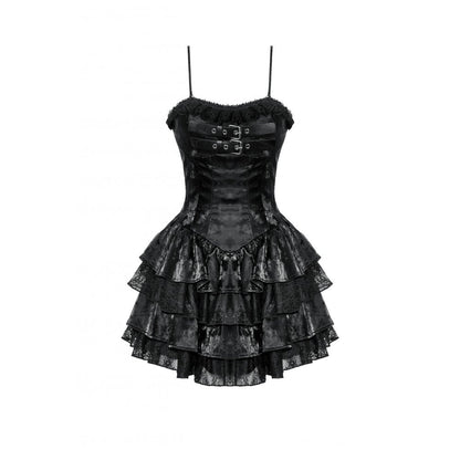 Dark in Love Harriet Punk Shiny PU Leather Layered Dress