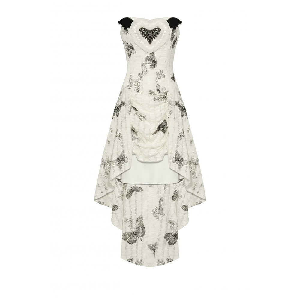 Dark in Love Zosia Punk Gothic Black Butterfly Embroidered Lace Beige Dress