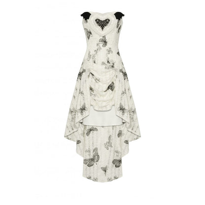 Dark in Love Zosia Punk Gothic Black Butterfly Embroidered Lace Beige Dress