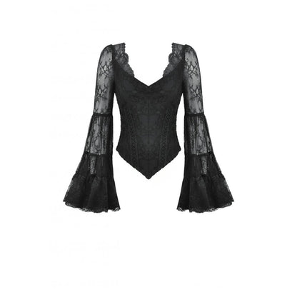 Dark in Love Zuri Gothic Romantic Lace Patchwork Bell-Sleeve Layered Cuff Top