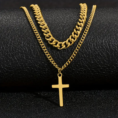 Double Layer Cross Pendant (Gold)