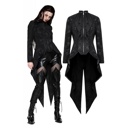 Dark in Love Talisa Gothic Vintage Style Jacquard Tailcoat Jacket - Size UK 16 Left Only!