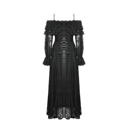 Dark in Love Cosette Elegant Gothic Off-Shoulder Ruffle Maxi Dress