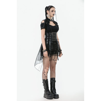Dark in Love Draven Layered Mesh & Faux Leather Waist Cincher Skirt