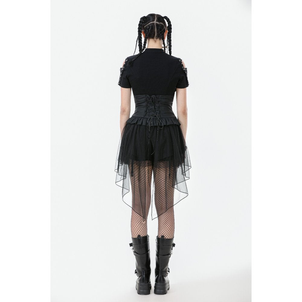 Dark in Love Draven Layered Mesh & Faux Leather Waist Cincher Skirt