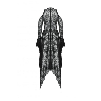 Dark in Love Carys Black Gothic Asymmetrical Lace Off-Shoulder Dress with Rhinestone Detail