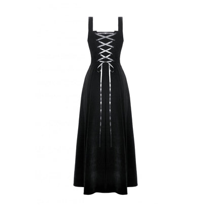 Dark in Love Lux Black Velvet Horn Embroidery Maxi Dress