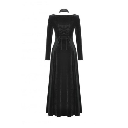 Dark in Love Vera Gothic Velvet High-Slit Maxi Dress with Hollow Neckline & Embroidered Buttons