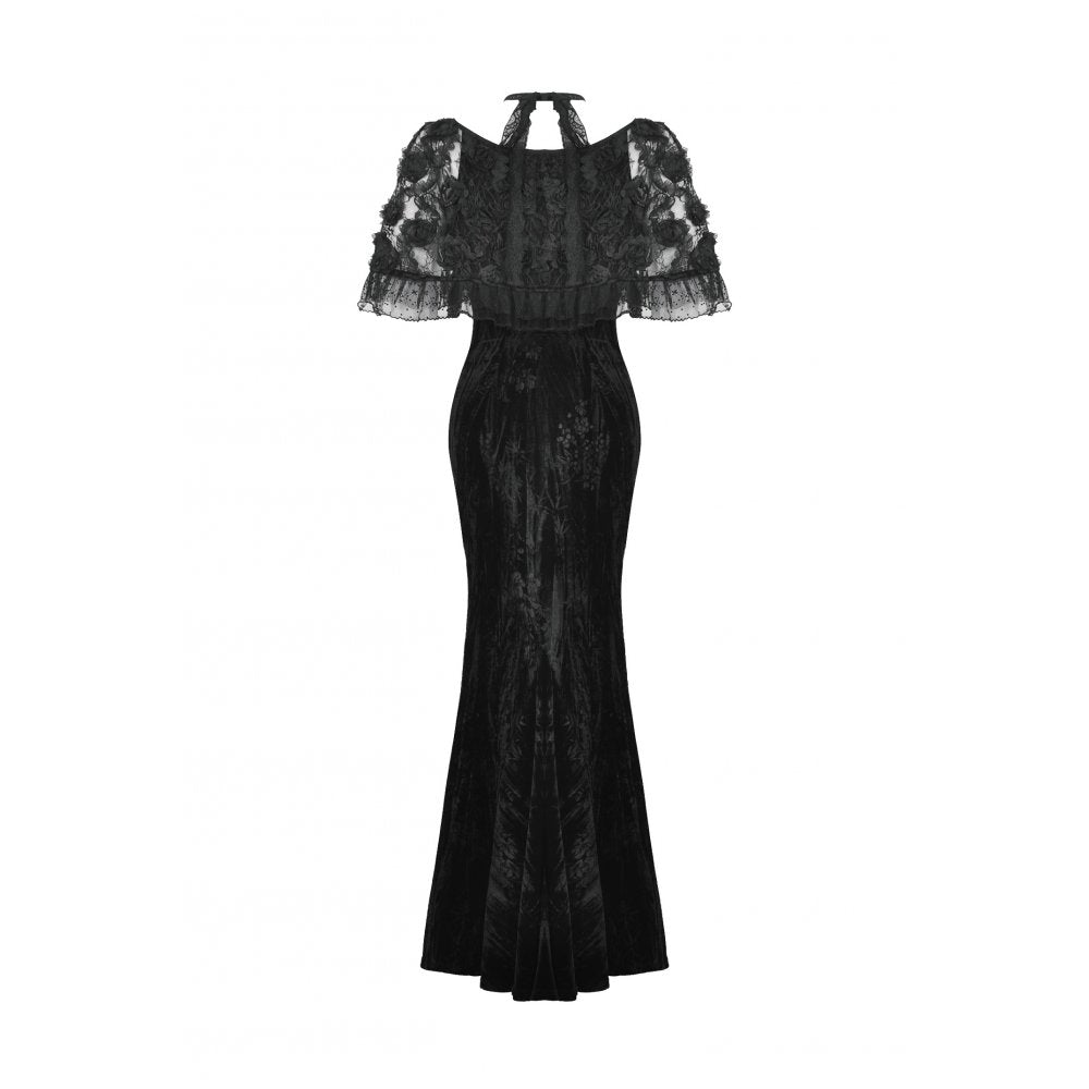 Dark in Love Alazne Dark Rose Embroidered Layered Mermaid Maxi Dress