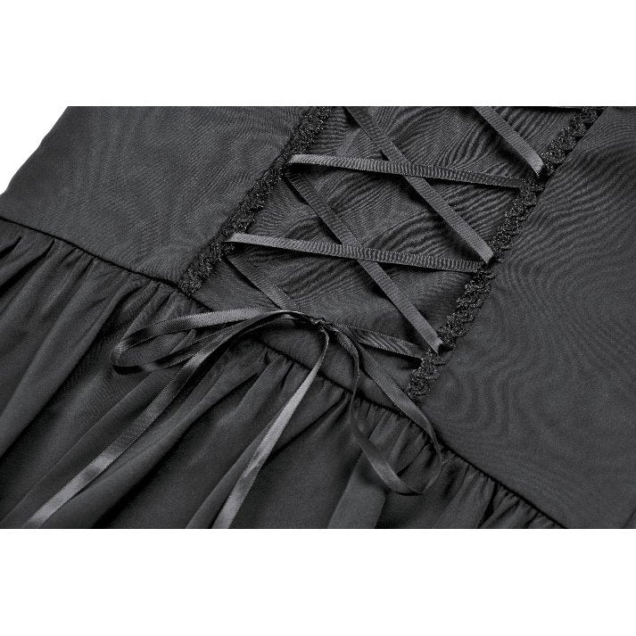 Dark in Love Belladonna Lace-Up High Collar Puff Sleeve Goth Dress  in Black