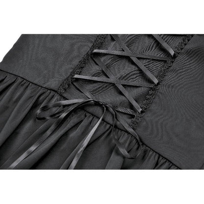 Dark in Love Belladonna Lace-Up High Collar Puff Sleeve Goth Dress  in Black