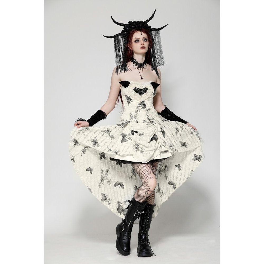Dark in Love Zosia Punk Gothic Black Butterfly Embroidered Lace Beige Dress