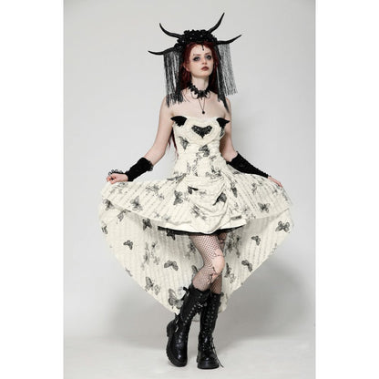 Dark in Love Zosia Punk Gothic Black Butterfly Embroidered Lace Beige Dress