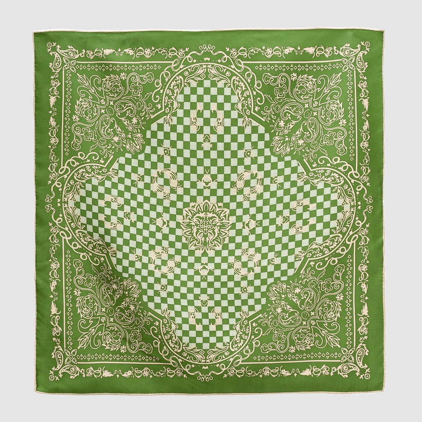 Baroque Check Silk Scarf - 53cm Hand-rolled Unisex Bandana
