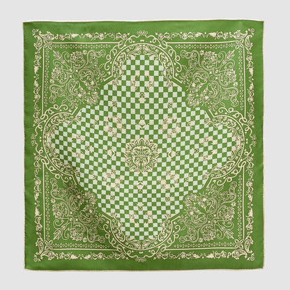 Baroque Check Silk Scarf - 53cm Hand-rolled Unisex Bandana