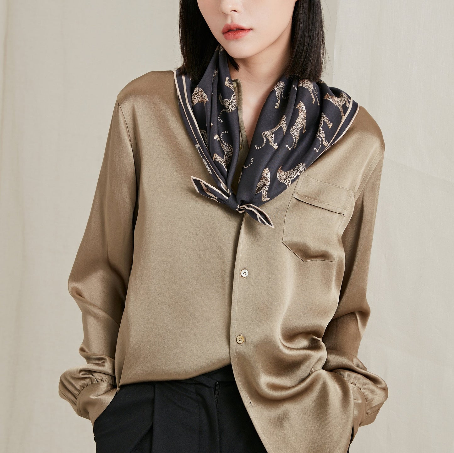 Leopard Chic Silk Scarf - 65cm Hand-rolled Bandana Scarf for Women & Men