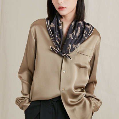 Leopard Chic Silk Scarf - 65cm Hand-rolled Bandana Scarf for Women & Men