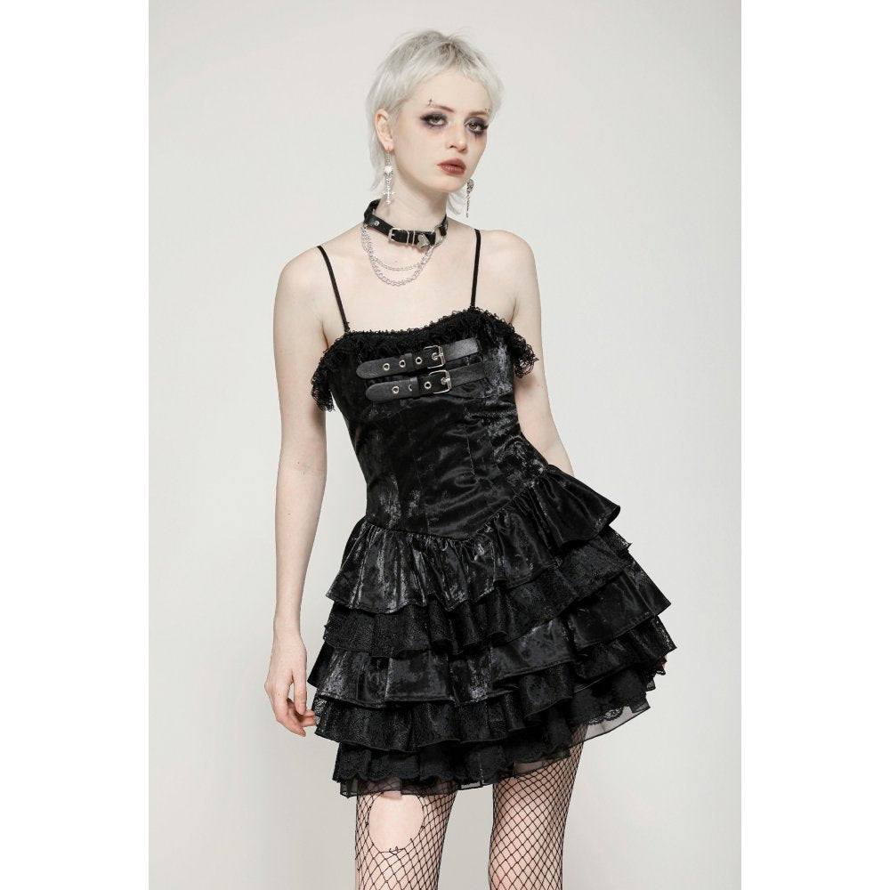 Dark in Love Harriet Punk Shiny PU Leather Layered Dress