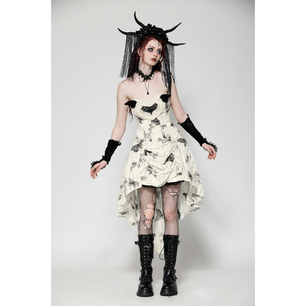 Dark in Love Zosia Punk Gothic Black Butterfly Embroidered Lace Beige Dress