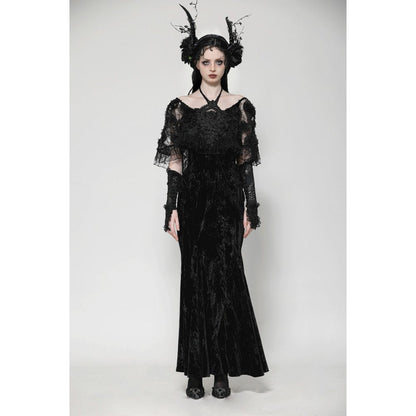 Dark in Love Alazne Dark Rose Embroidered Layered Mermaid Maxi Dress