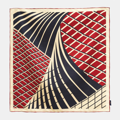 Kanagawa Wave Silk Scarf - 65cm Double-Sided Print Men's Neckerchief with Hand-Rolled Edges