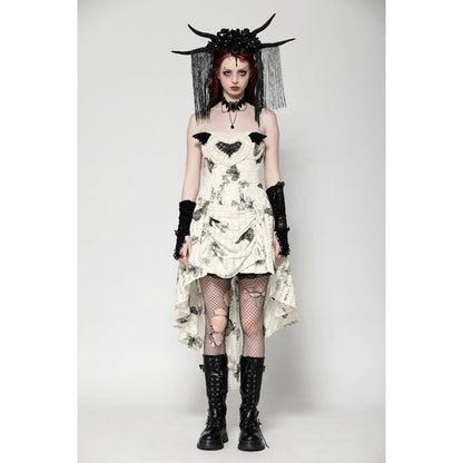 Dark in Love Zosia Punk Gothic Black Butterfly Embroidered Lace Beige Dress