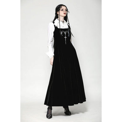 Dark in Love Lux Black Velvet Horn Embroidery Maxi Dress